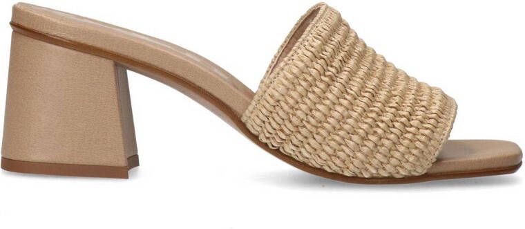 Sacha Dames Beige muiltjes met blokhak