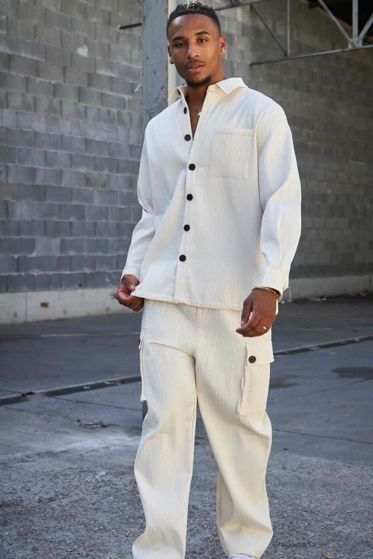 Ensemble 2 pièces chemise + pantalon plissé beige