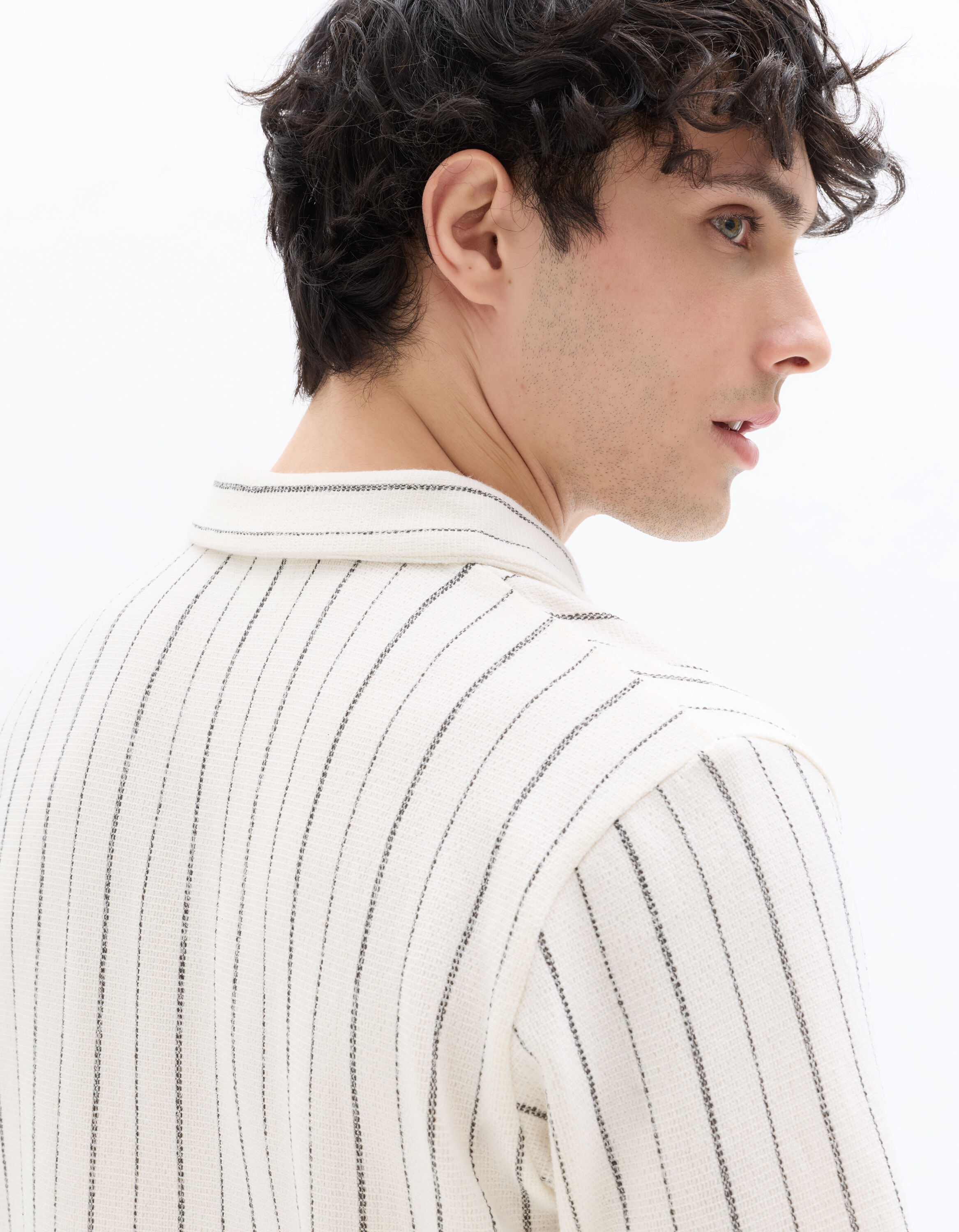 Polo regular rayé et texturé - écru