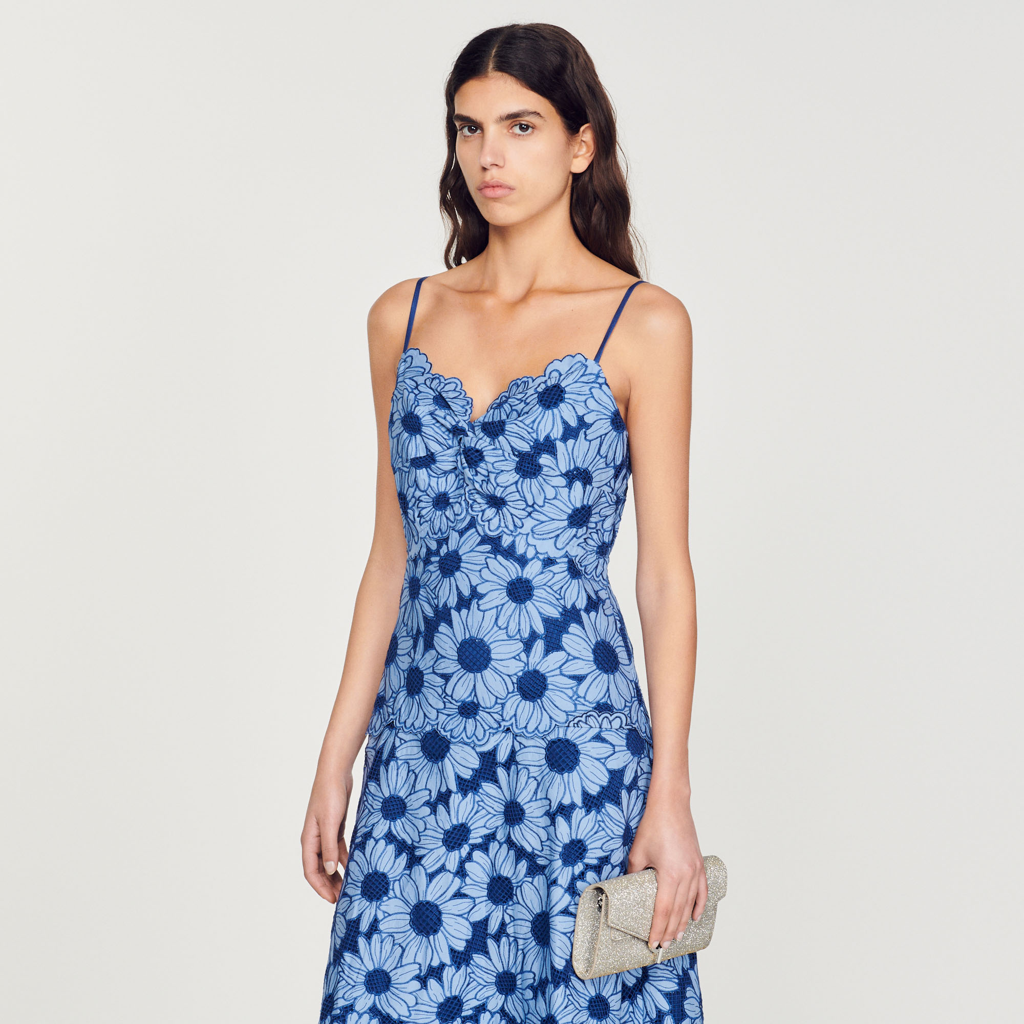 Robe midi en guipure marguerites