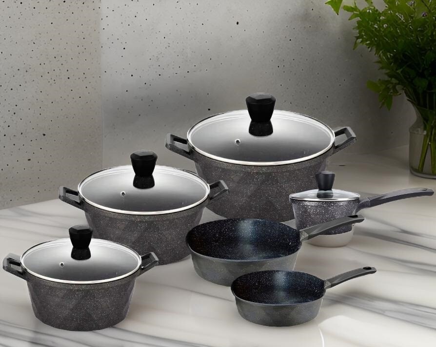 12-Teilig Kochtopf Set Grau