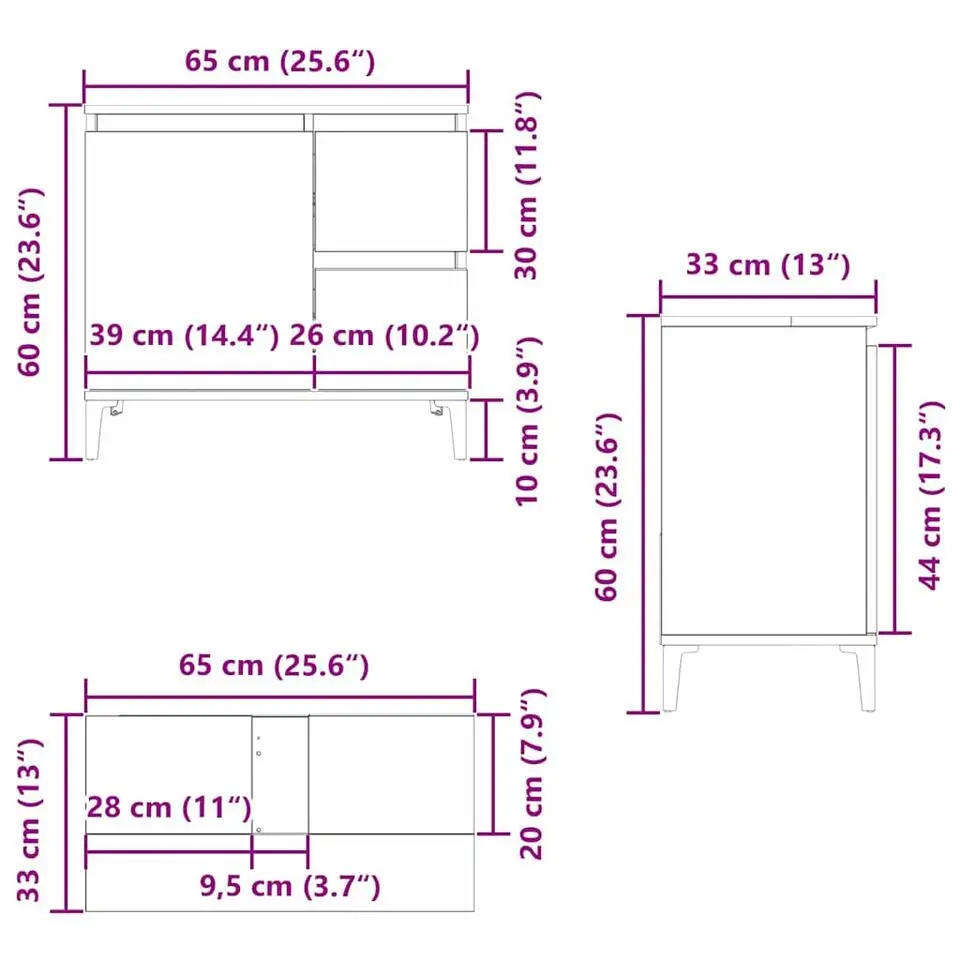 vidaXL - Wastafelonderkast met 1 deur 2 lades - Zwart eiken - Hout - 65x33x60 cm