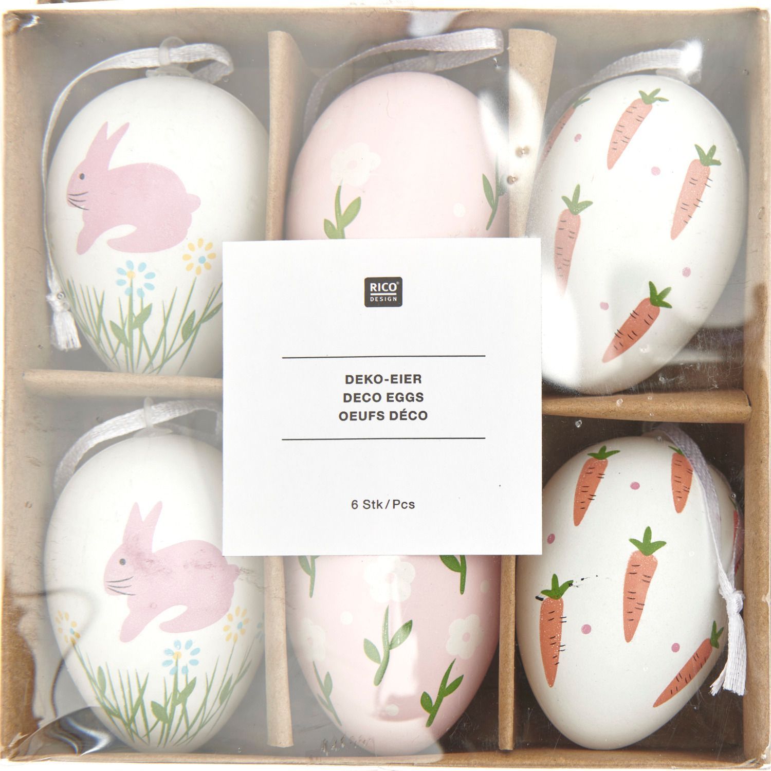 Deko-Eier OSTERN 6er-Set in weiß/rosa