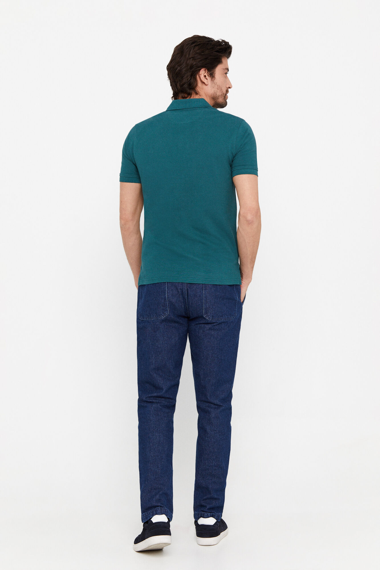 Polo básica de piqué slim - Verde escuro