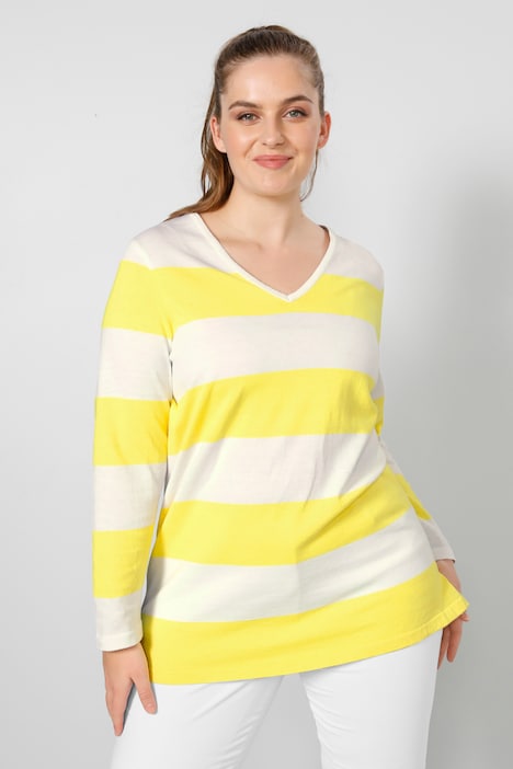 Pullover, Regular Fit, Blockstreifen, V-Ausschnitt, Langarm