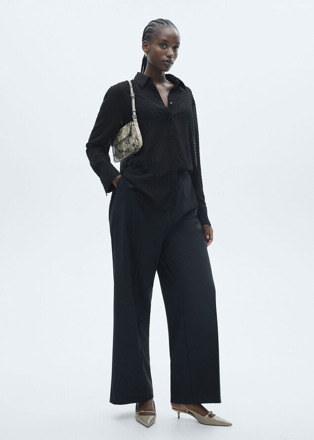 MANGO Plumeti shirt with hidden buttons Black