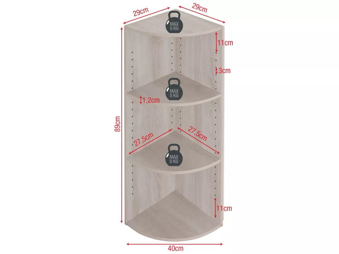 Étagère D'Angle Aggloméré Gris Sapin 3 Étagères Modulaires