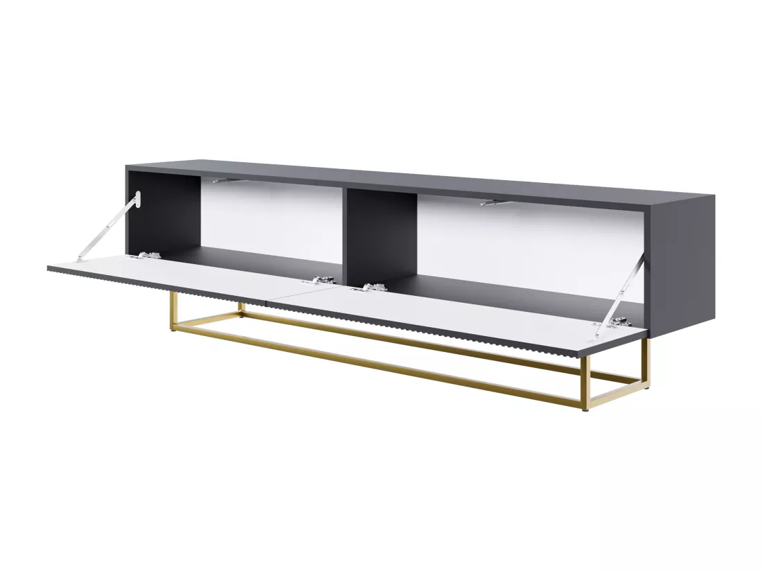 Meuble TV - 175 cm - noir sur pieds dorés - VELDIO