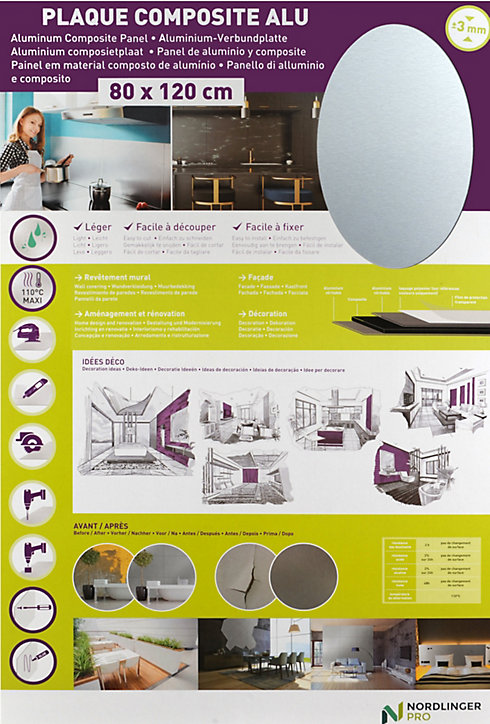 Crédence aluminium brossée 120 x 80 cm