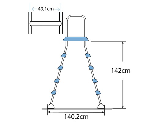 RVS zwembadladder met 2 x 4 treden en platform voor bovengrondse zwembaden, 132 cm hoog, blauw/zilver