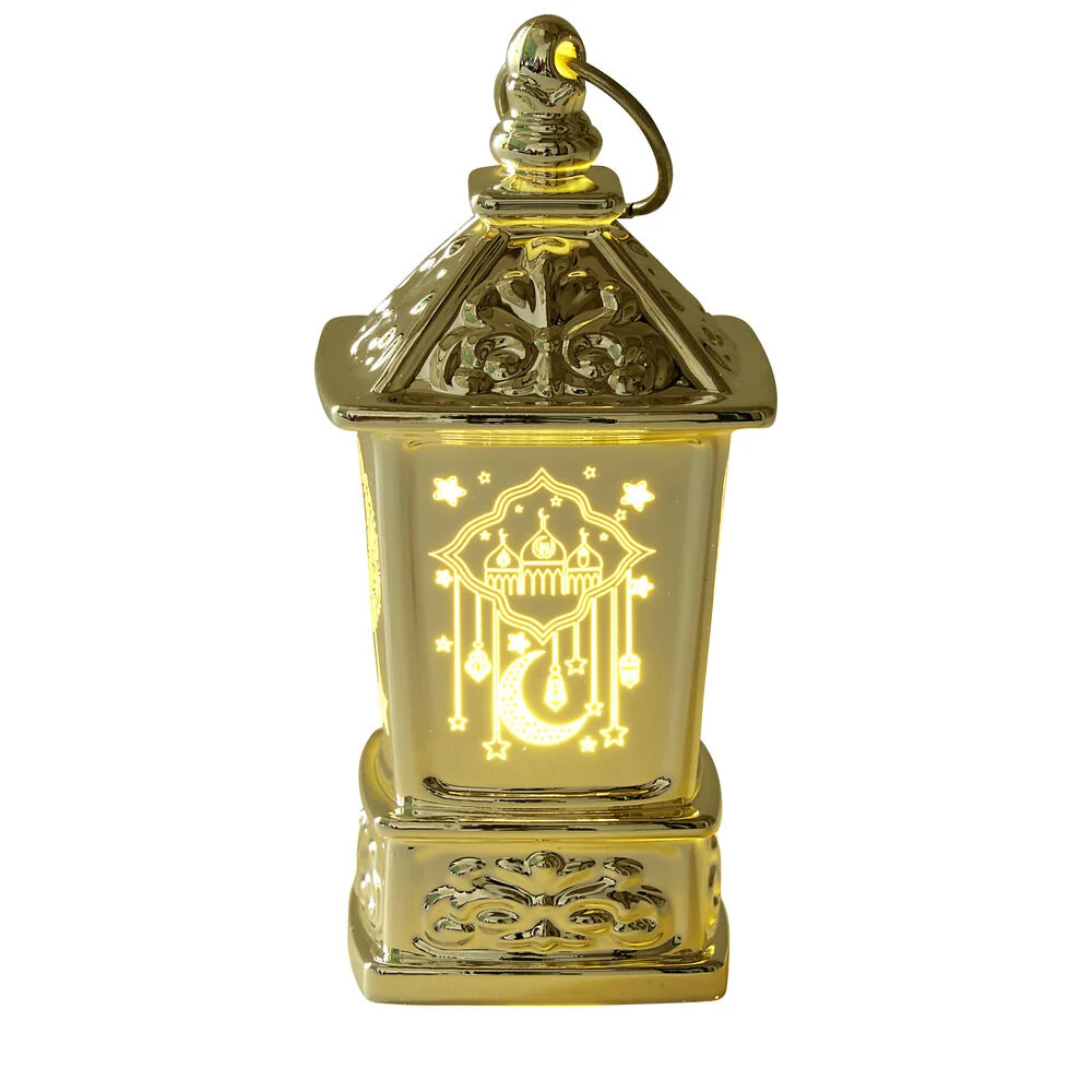 Mini lanterne LED orientale carrée 5x5xH10cm (2 modèles doré ou argenté)