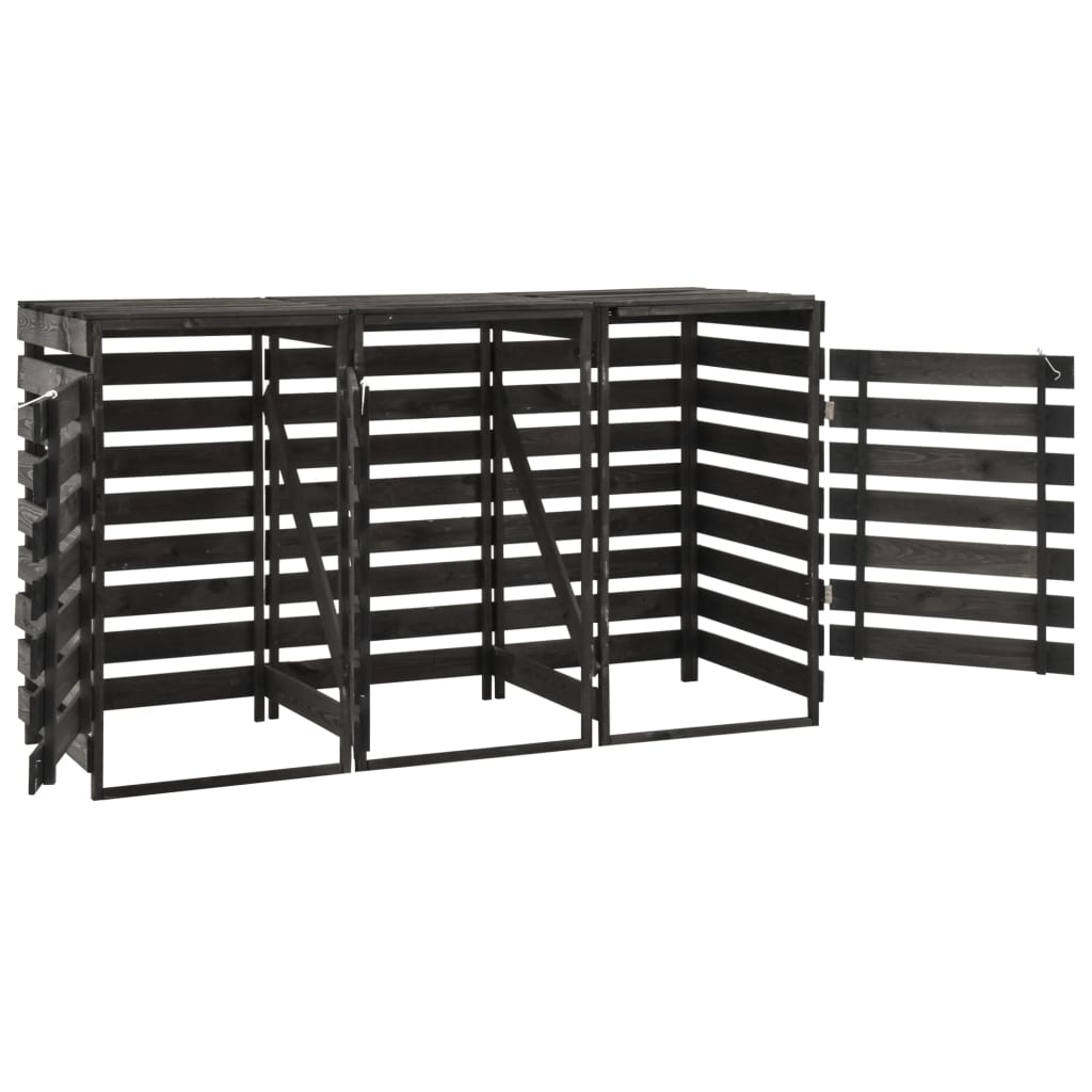 Abri de poubelle triple 210x75x121 cm bois de pin massif peint