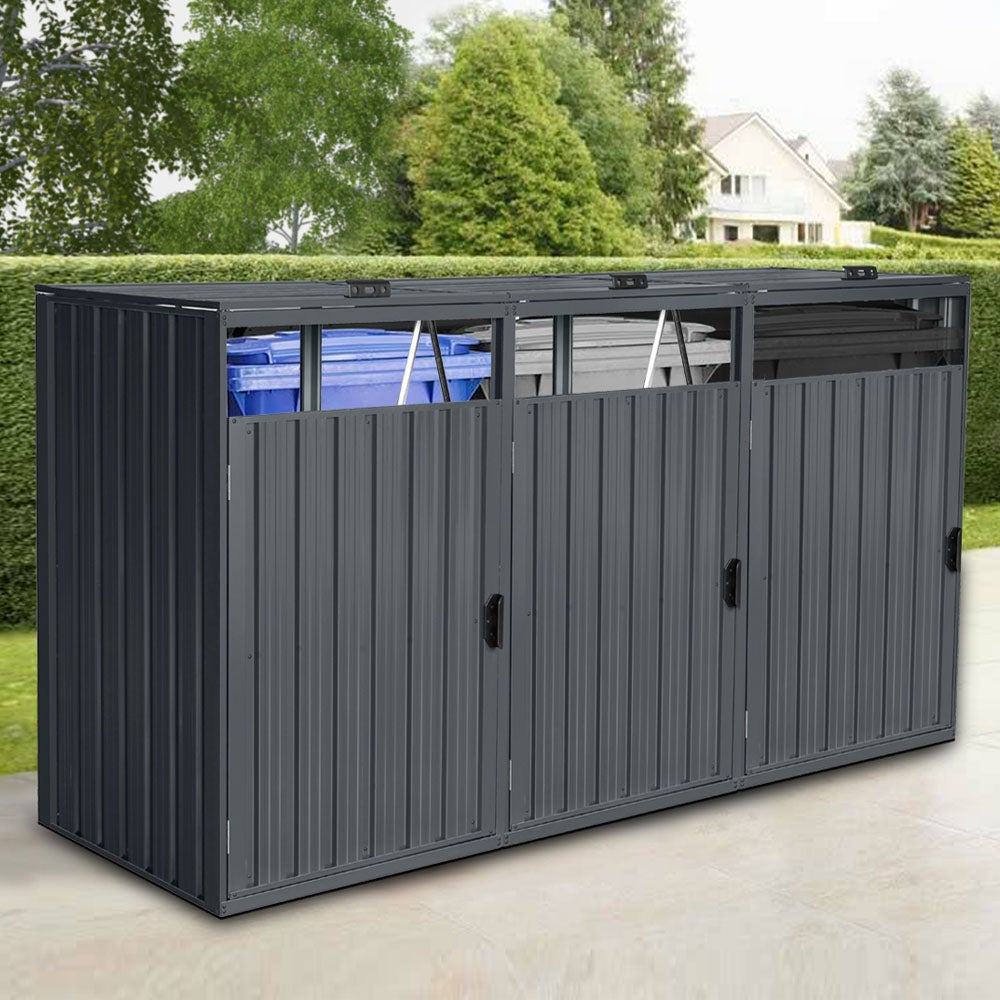 Home Deluxe - CUBO Bin Opbergkast - Ruimte voor 3 x 240 liter bakken, Kleur: Antraciet, Weerbestendig, Inclusief slot en sleutel | Bin Opbergkast, Tuinbox