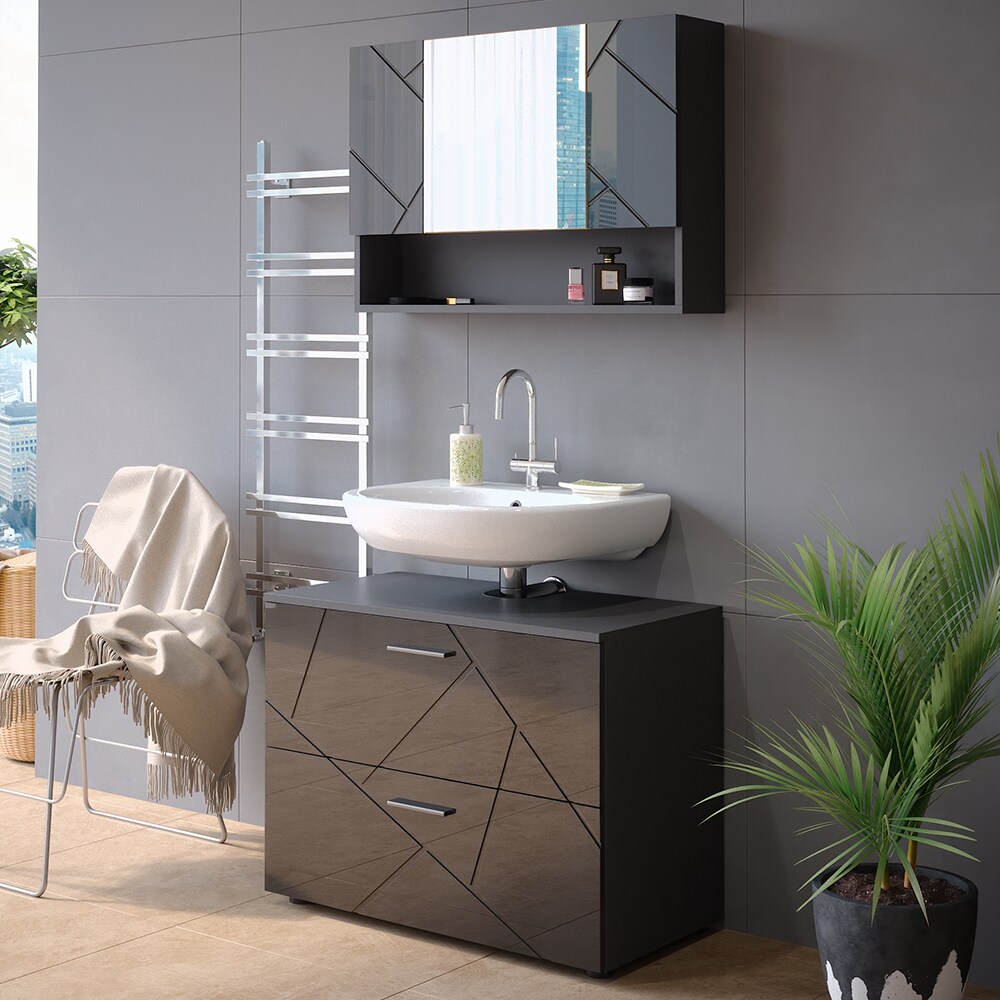 Vicco Badmöbelset Irma Anthrazit Hochglanz modern 80 cm Badezimmerschrank Badschrank Badezimmermöbel Waschtischunterschrank Spiegelschrank Schranktür Schrankfach Schrankschublade Ablage Aufbewahrung