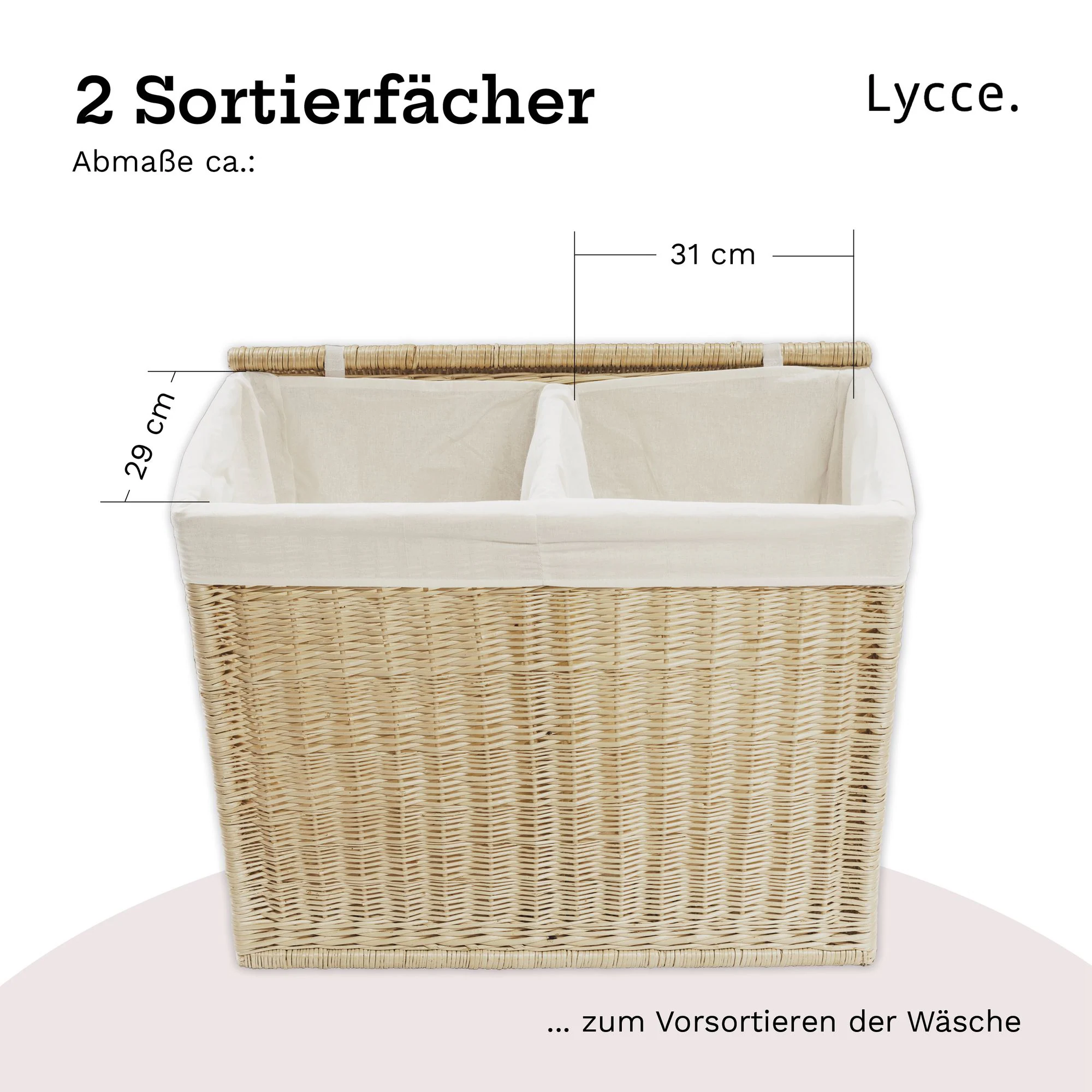 Lycce Wäschesortierer aus Weide 120L, 2 Fächer, mit Stoffeinsatz