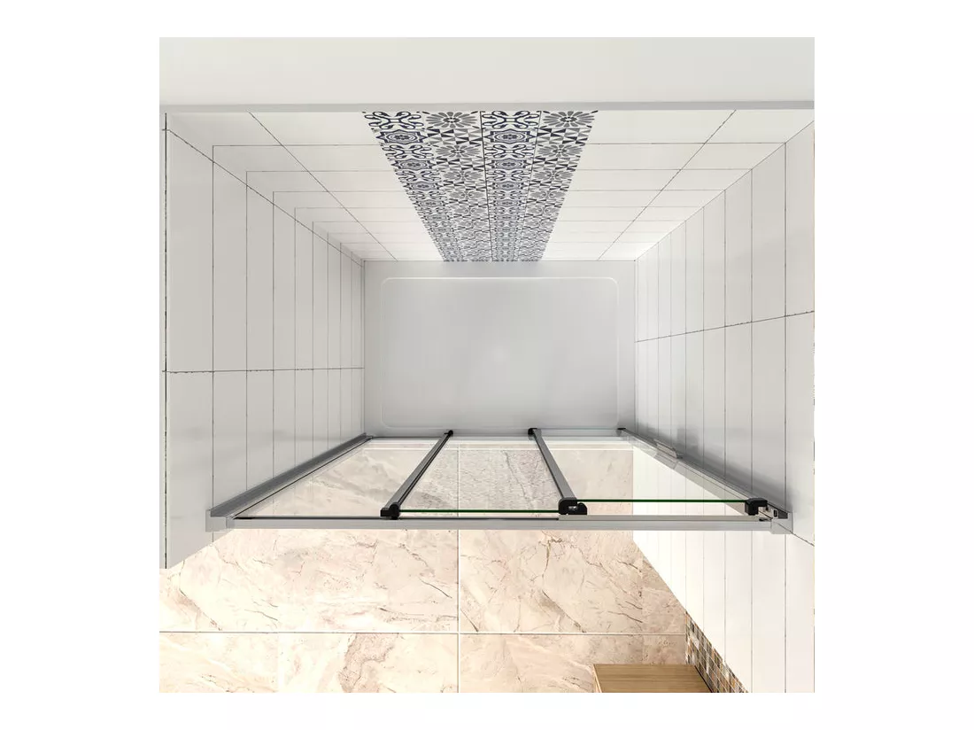 Porte de douche 140x195cm coulissante - 3 volets - Verre securit transparent