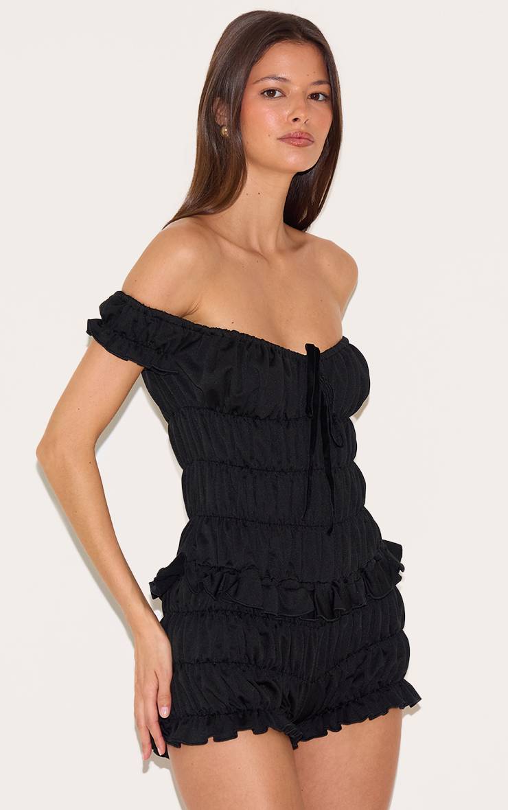 Noir Combinaison-short Bardot Froncée Extrême