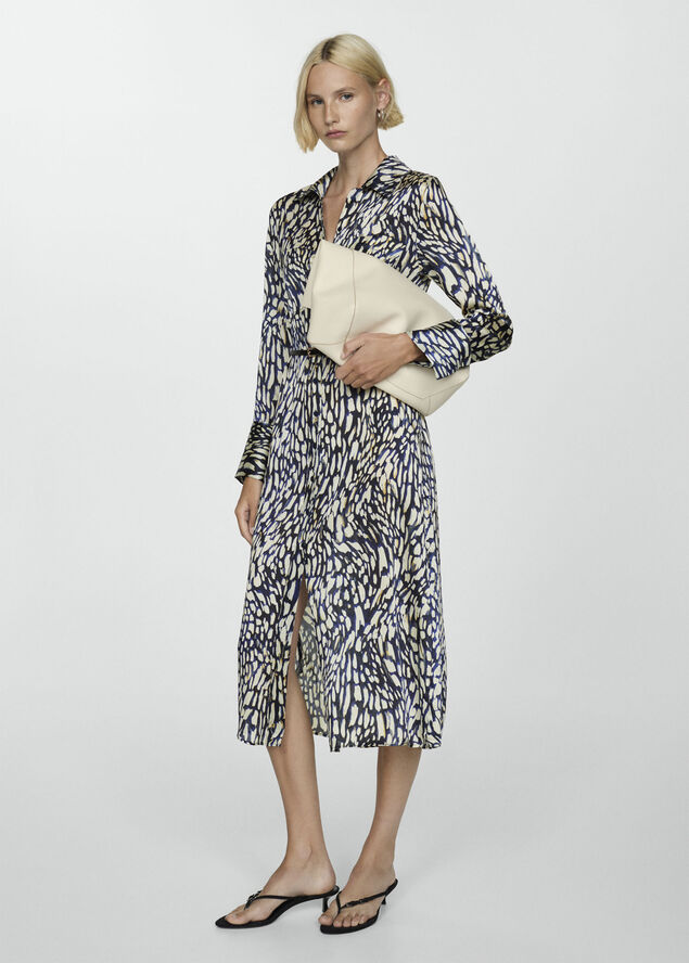 MANGO Printed satin dress Medium blue