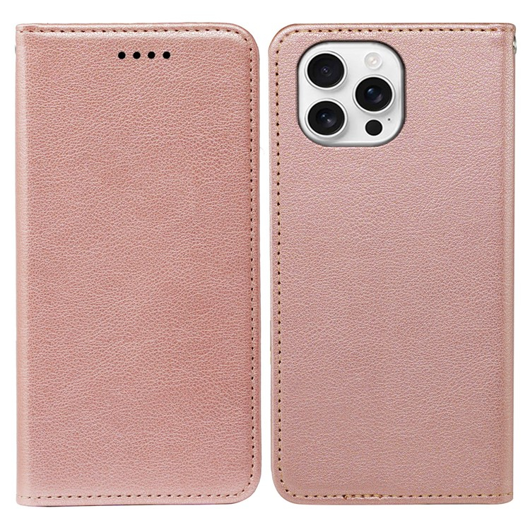 iPhone 16 Pro Max Leder Tasche Flip Cover Litchi Look (RFID Schutz) - Roségold