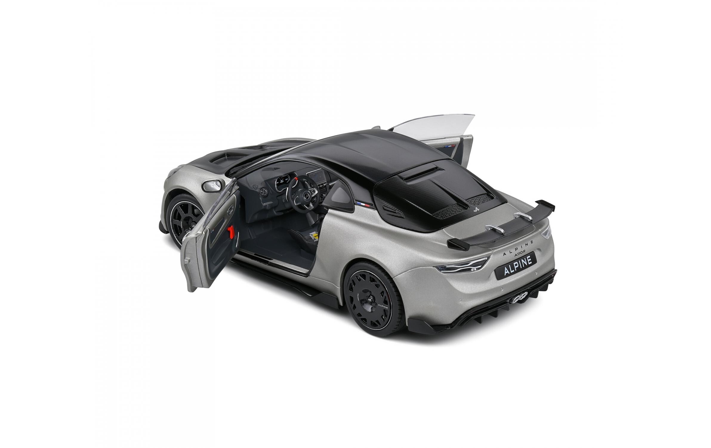 Sportwagen Alpine A110 Radicale Silber / Schwarz, 1:18Detailgetreues Modellauto für Sammler im Massstab 1:18