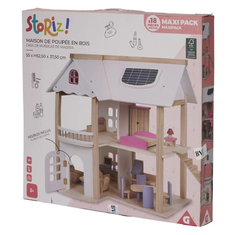 Maison de Poupée en bois certifié FSC® H.52,5 cm