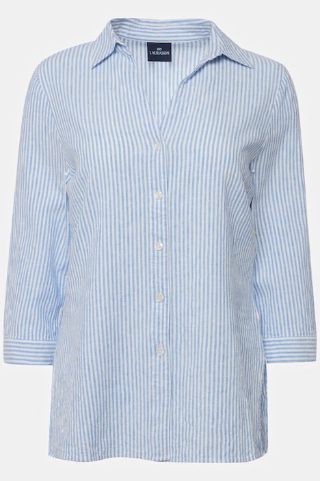 Bluse, Leinenmix, Streifen, Hemdkragen, 3/4-Ärmel