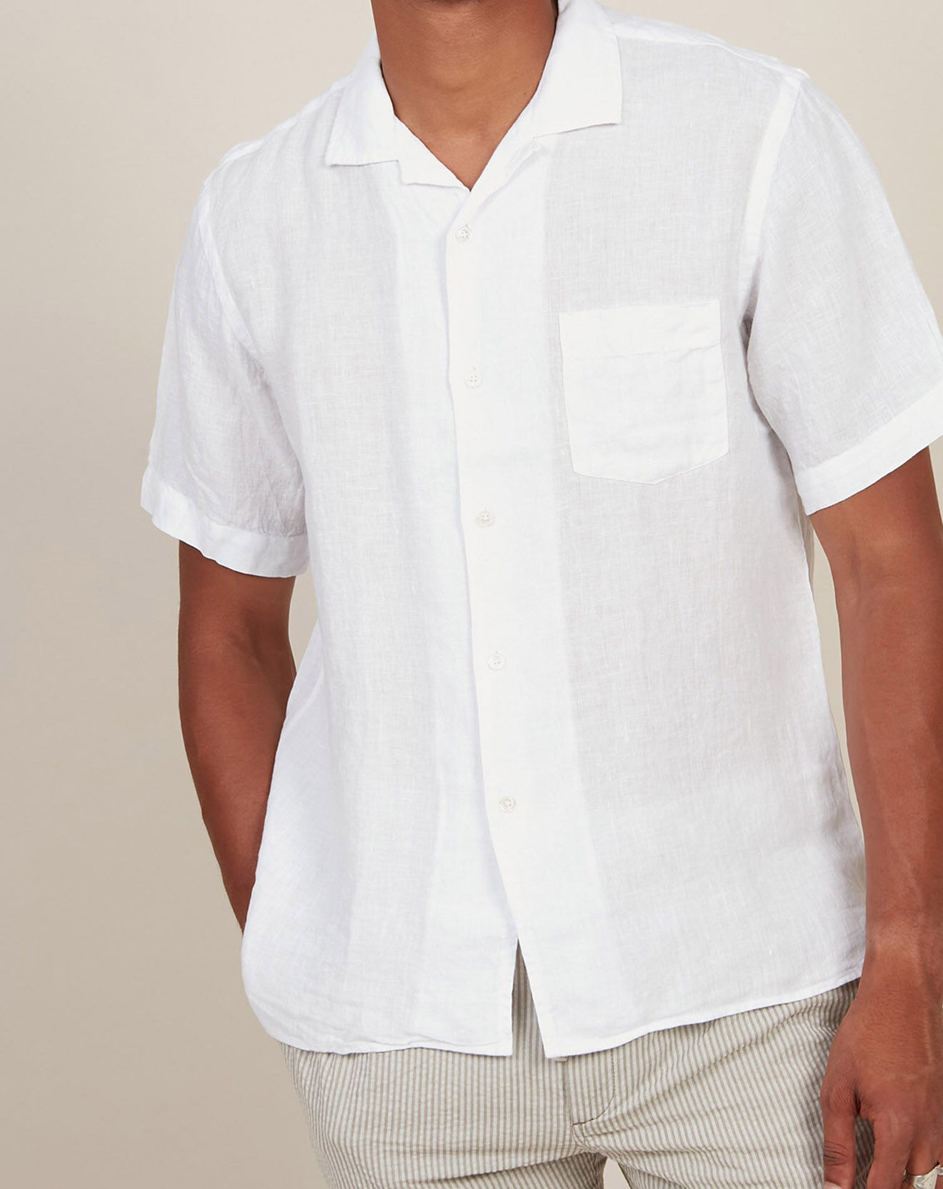 Hartford Chemise Regular 100% Lin Palm Pat blanche