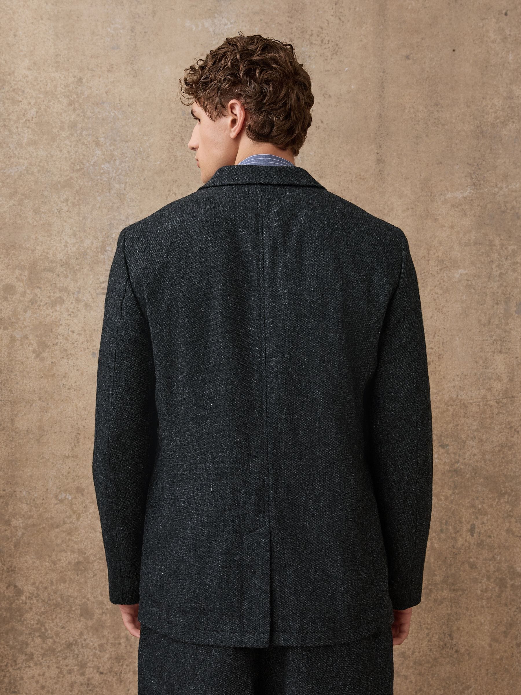 Antraciet - Relaxed Fit Wollen Pak Blend Jack