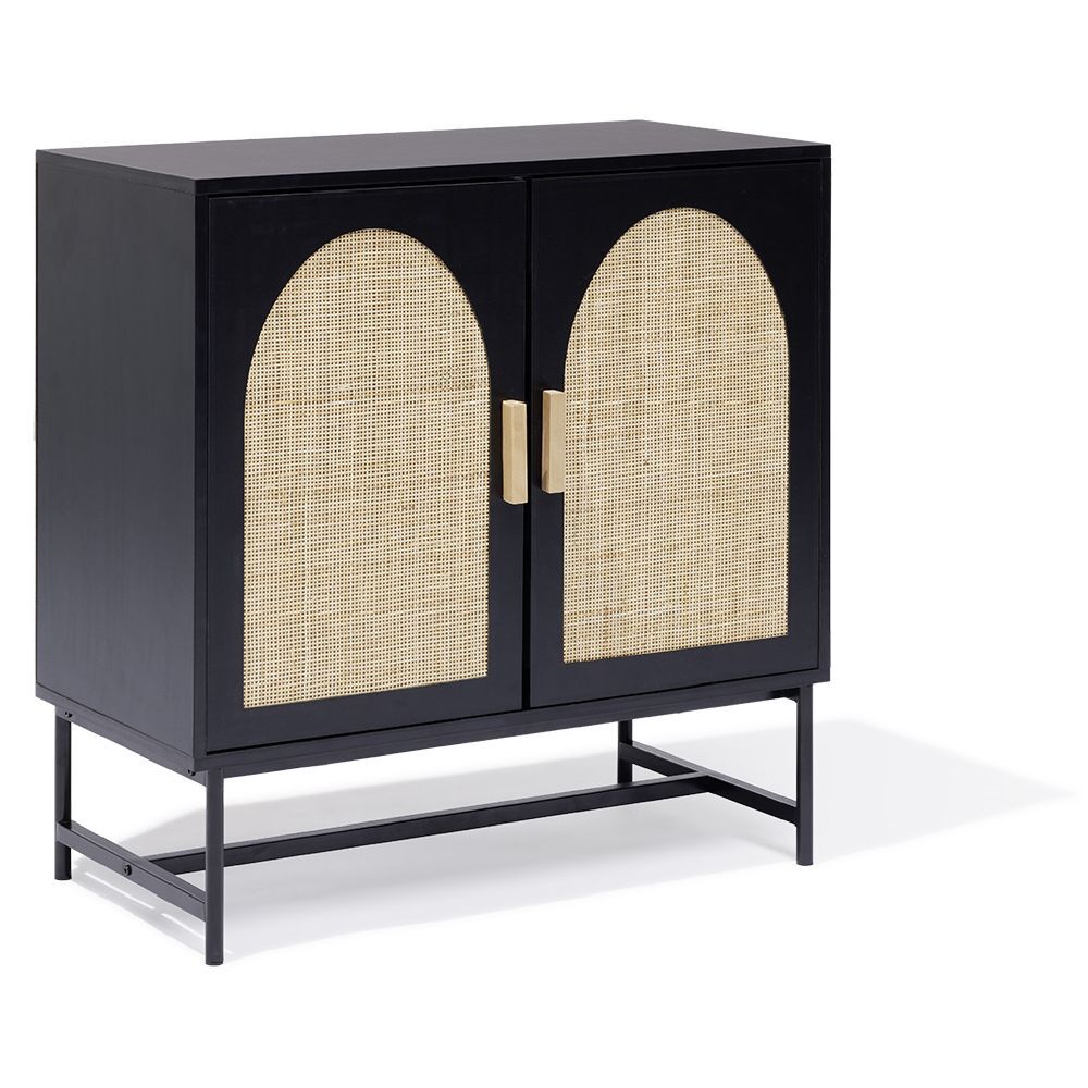 Buffet Fuji noir cannage naturel - L80xP38xH80 cm