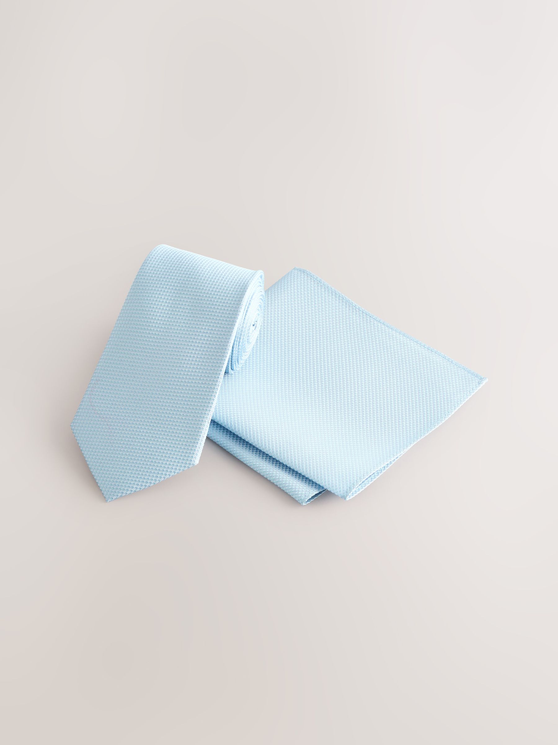 Blauw - Set met textuurrijke stropdas en pochet