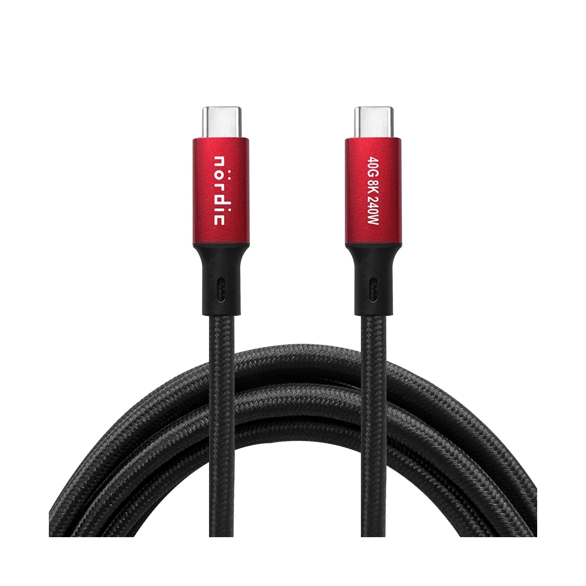 NÖRDIC 2 m USB4 USB-C til C nylonflettet kabel PD3.1 240W 40G 8K60Hz 4K144Hz rød