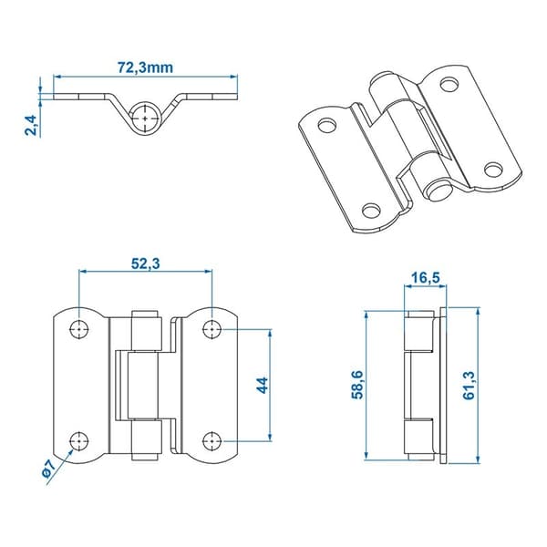 Hengsel 73x61mm
