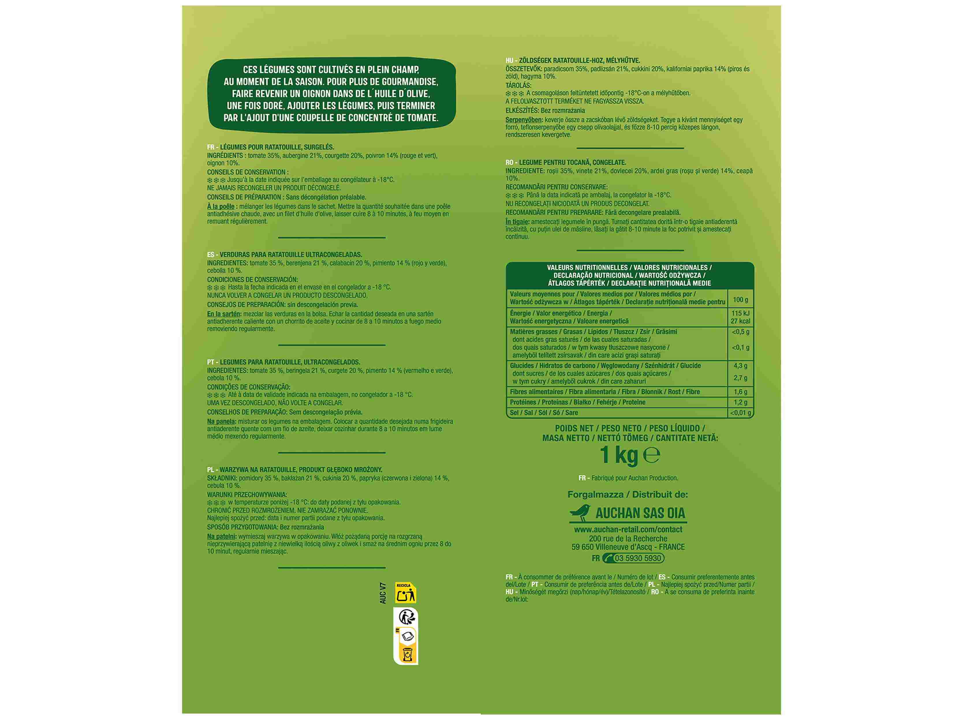 LEGUMES AUCHAN PARA RATATOUILLE 1KG