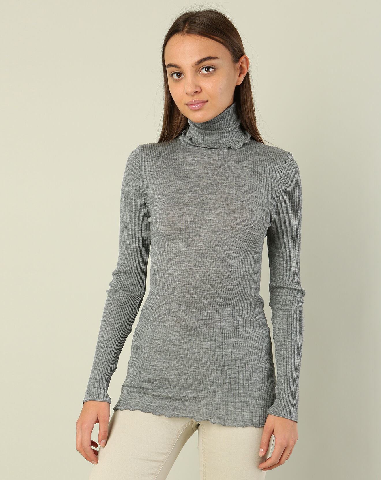 Mare Top col roule laine et soie gris