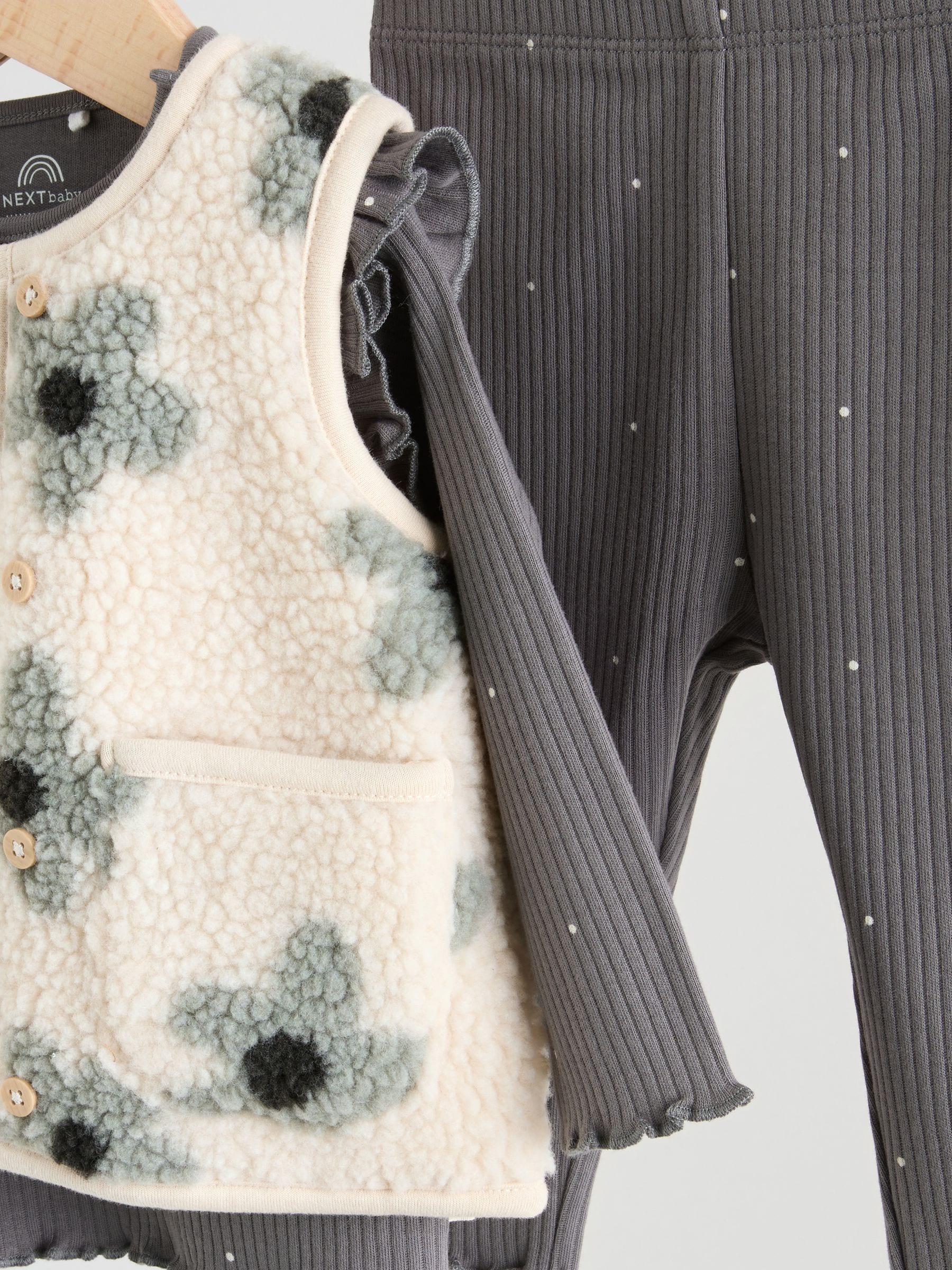 Grijs met bloemen - Babyset van top met Lange mouwen en Leggings met Bodywarmer 3 -delig (0mnd -2jr)