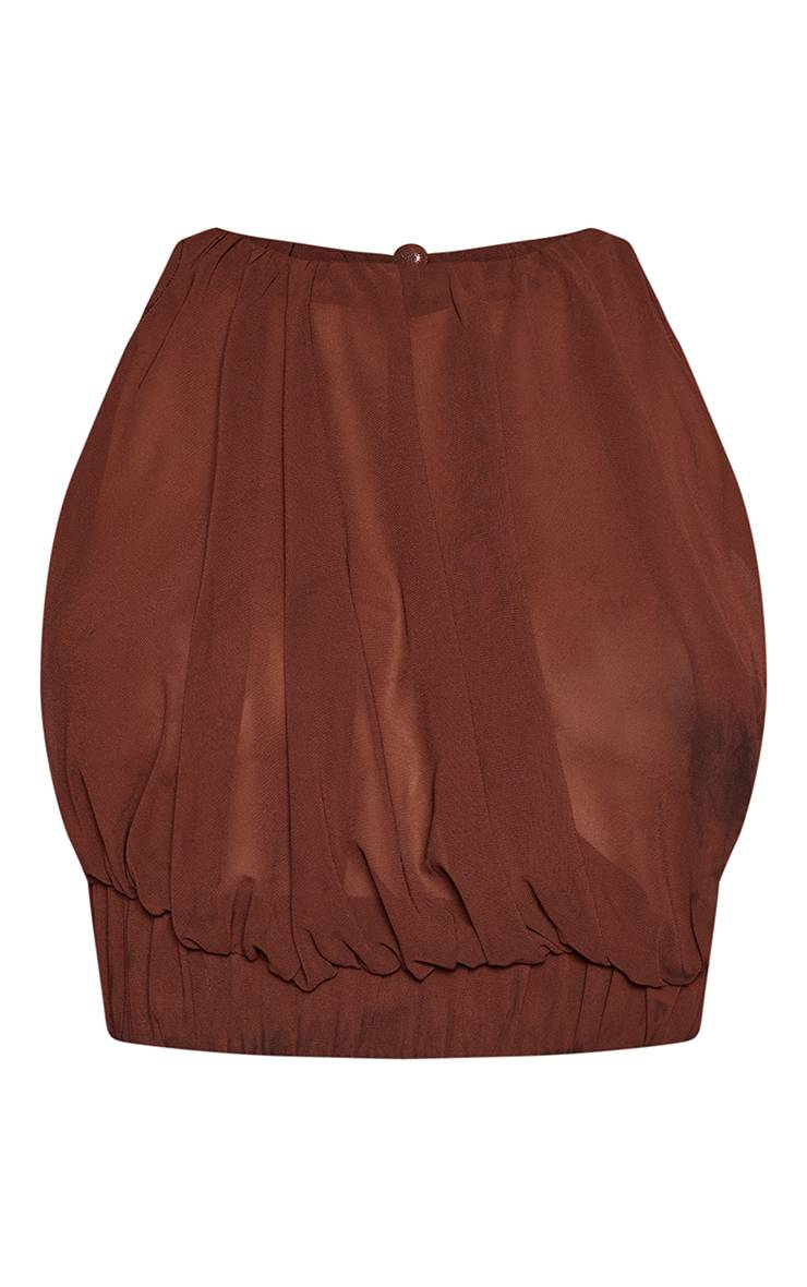 Marron Haut Co-ord En Mousseline Col Montant Avec Bande Froncée