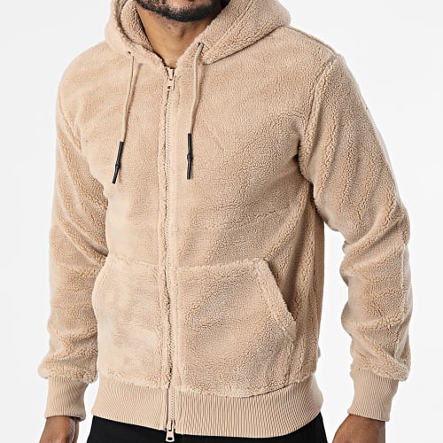 Veste Zippée Capuche Polaire Beige