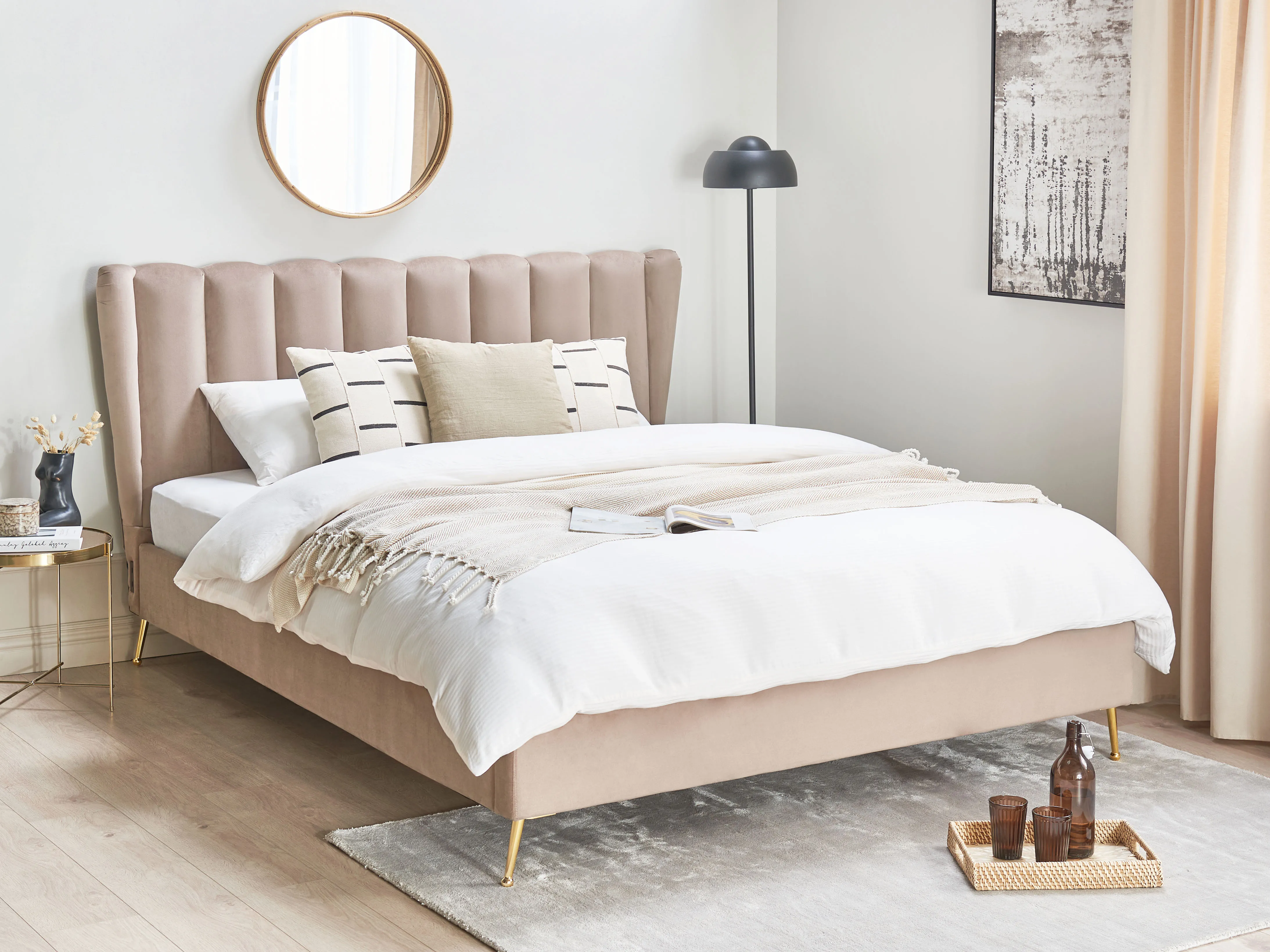 Bed Fluweel MIRIBEL 160 x 200 cm Taupe