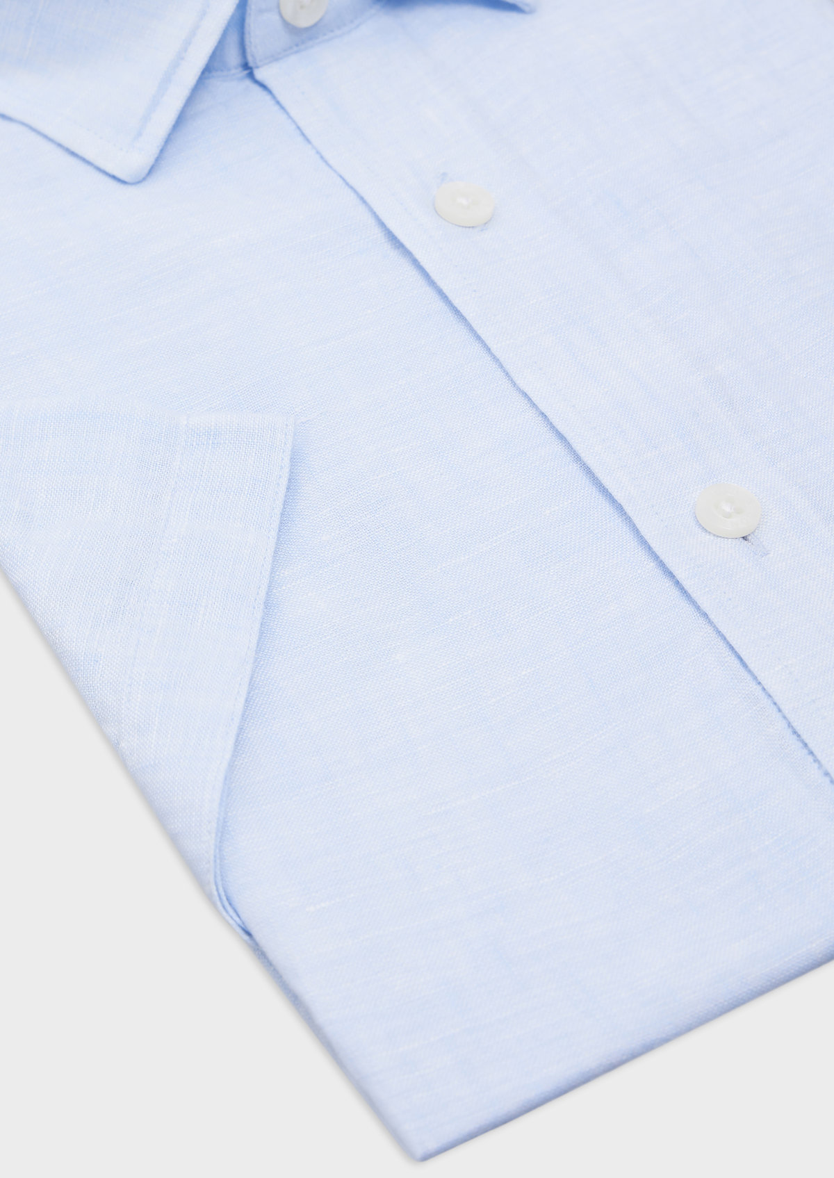 Chemise manches courtes Slim en popeline de lin uni bleu ciel