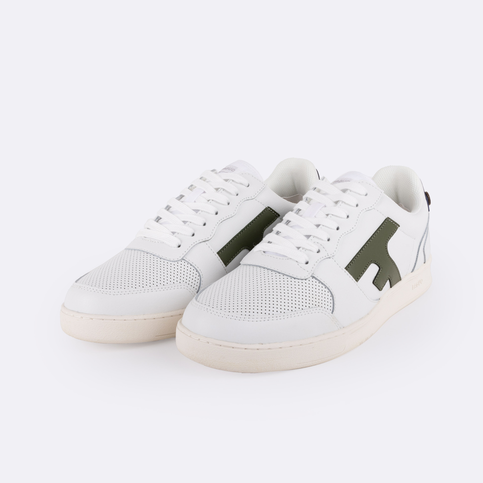 Baskets blanches & kaki cuir - modèle hazel