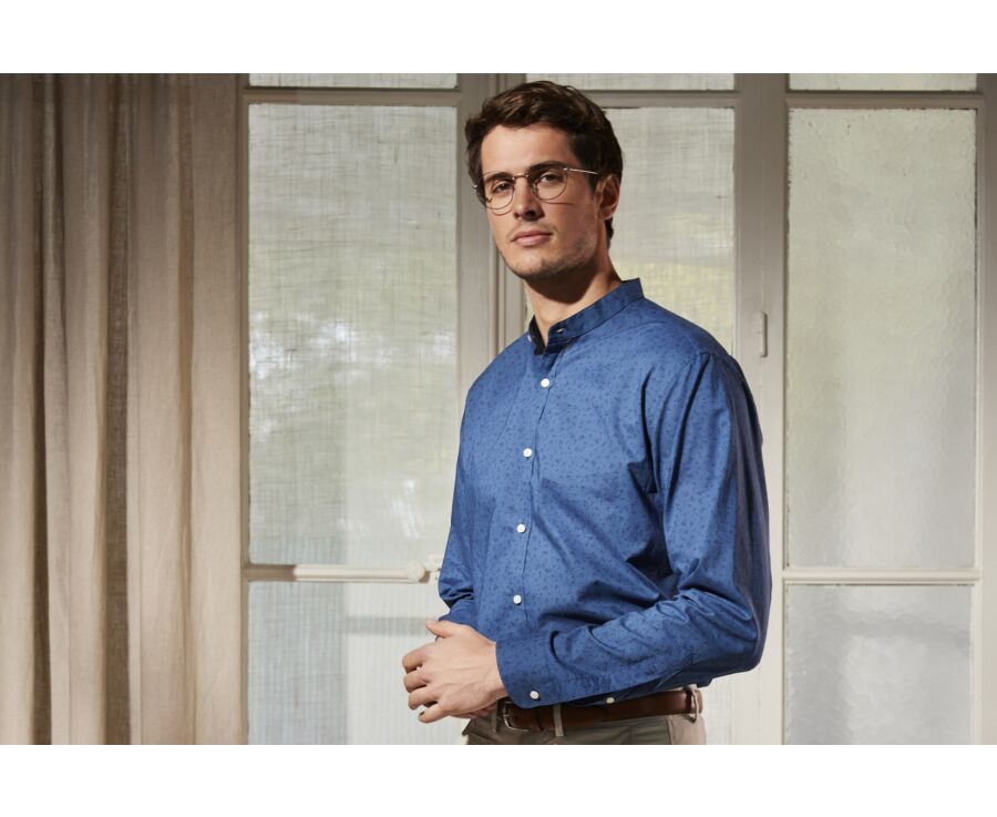 Chemise coton lin homme bleue imprimé fleuri - SIGISBERT