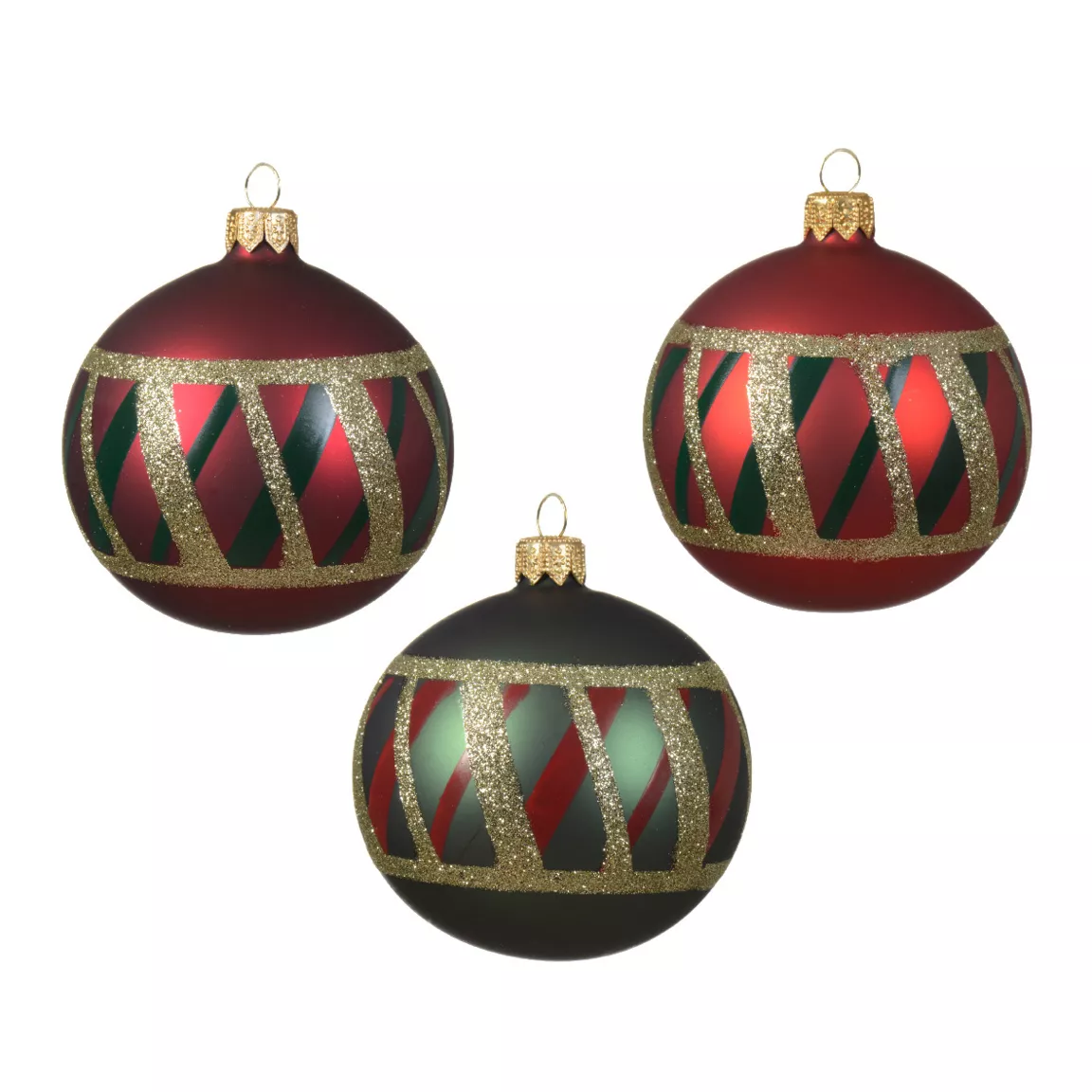 Lot de 6 boules de Noël en verre (D80 mm) Carreaux Vert et rouge