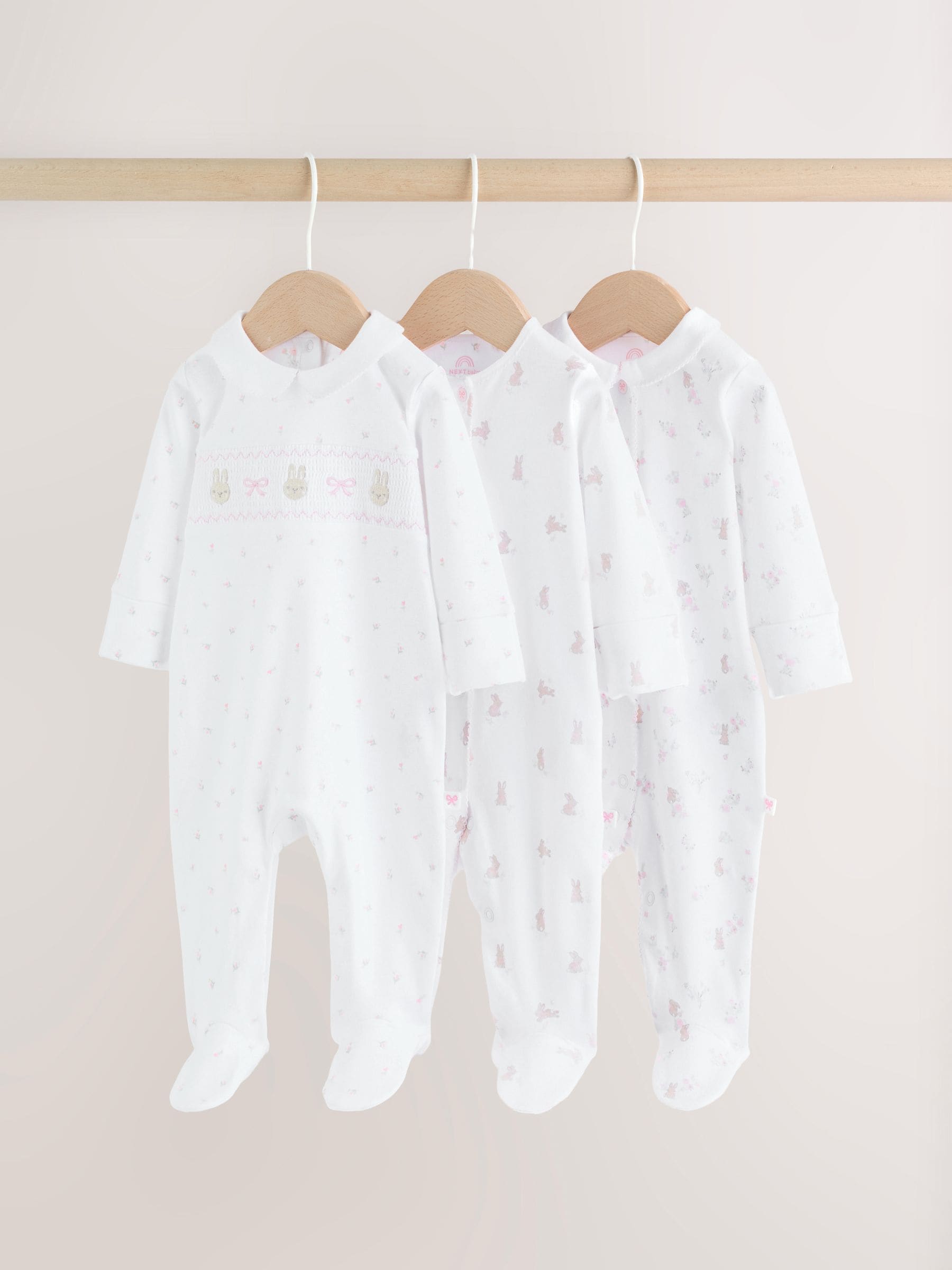 White/Pink Collar - Set van 3 babyrompertjes