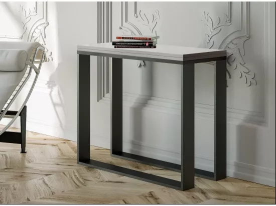 Console extensible bois et 2 pieds acier anthracite Elatra-Couleur Blanc-2 pieds-Rallonges 1 rallonge fine