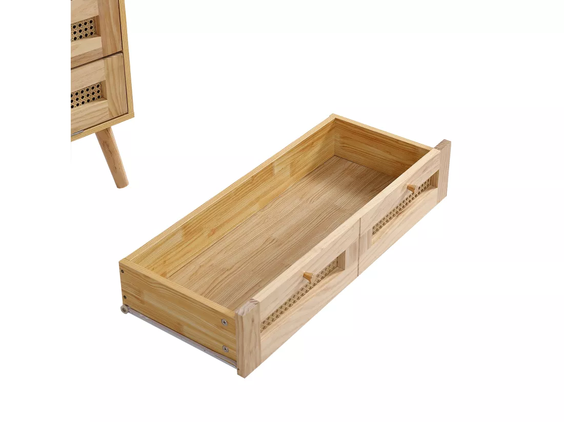 Commode Armoire avec 3 tiroirs,buffet avec plateau de tiroir en rotin,panneaux de particules,80x40x83 cm