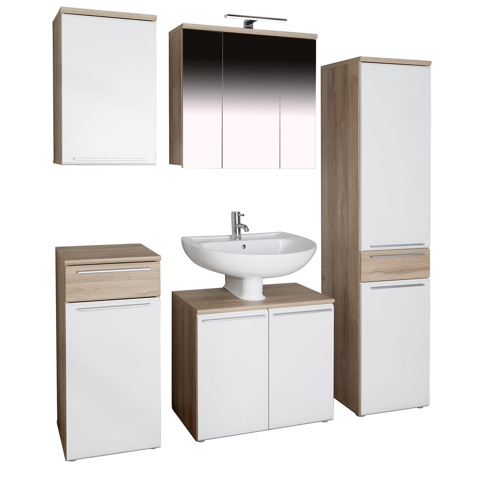 Spiegelschrank - Bianco Eiche - Beleuchtung - 69 cm breit