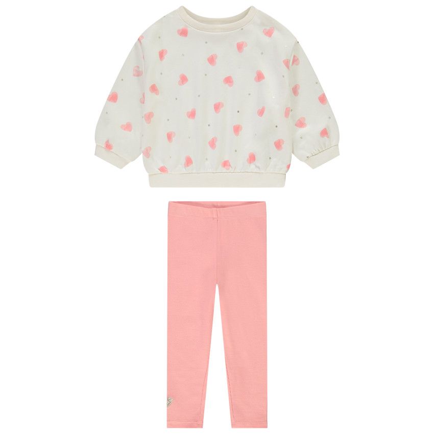 Ensemble jogging imprimé cœurs pour bébé fille - Ecru