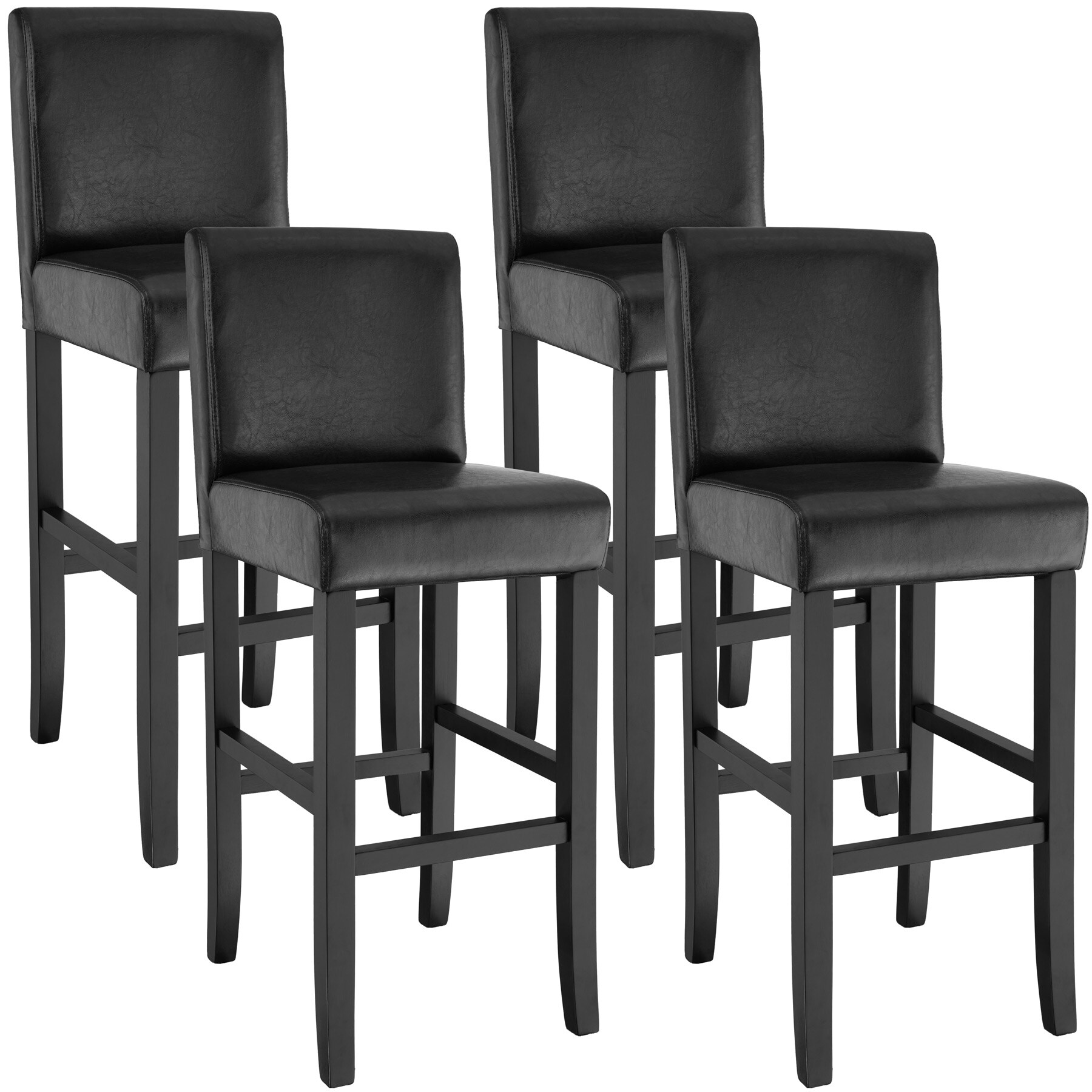 tectake® 4er Set Barhocker, gepolstert mit Rückenlehne, Stuhlbeine aus Massivholz, Sitzhöhe 76 cm