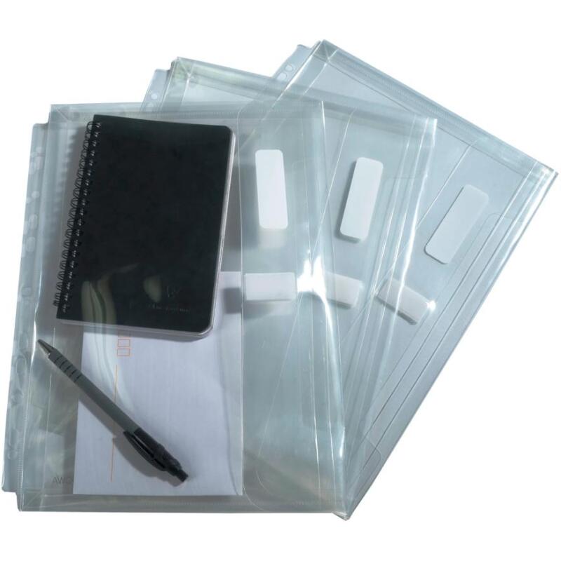 Pochettes perforées à soufflet de 30mm avec rabat à scratch - Cristal