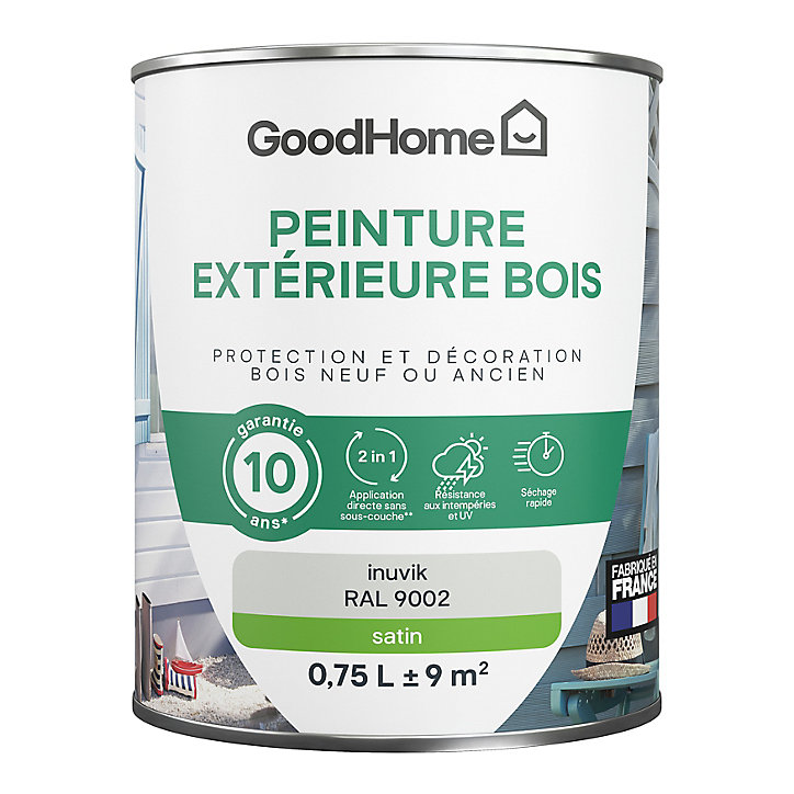 Peinture extérieure bois GoodHome Inuvik gris satin 0.75L